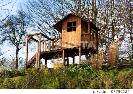 DIY wooden children playhouse with swing and slide DIY wooden children playhouse with swing and slide 37790524