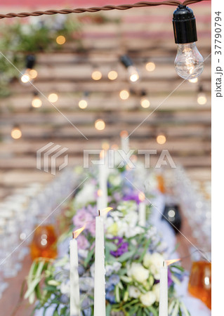 Glasses on the festive table setting. Wedding Glasses on the festive table setting. Wedding 37790794