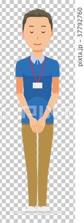 ネームプレートを着用している男性スタッフがお辞儀をしている ネームプレートを着用している男性スタッフがお辞儀をしている 37792760