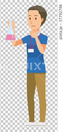 Male staff wearing nameplates has an Erlenmeyer flask Male staff wearing nameplates has an Erlenmeyer flask 37792786