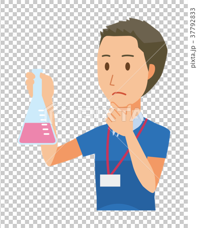 一個戴著銘牌的男人有一個錐形瓶 37792833