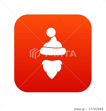Cap with pompon of Santa Claus and beard icon digital red Cap with pompon of Santa Claus and beard icon digital red 37792968