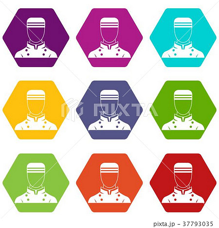 Doorman icon set color hexahedron 37793035