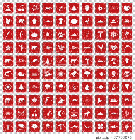 100 nature icons set grunge red 37793076