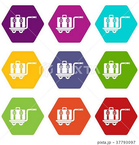 Baggage cart icon set color hexahedron Baggage cart icon set color hexahedron 37793097