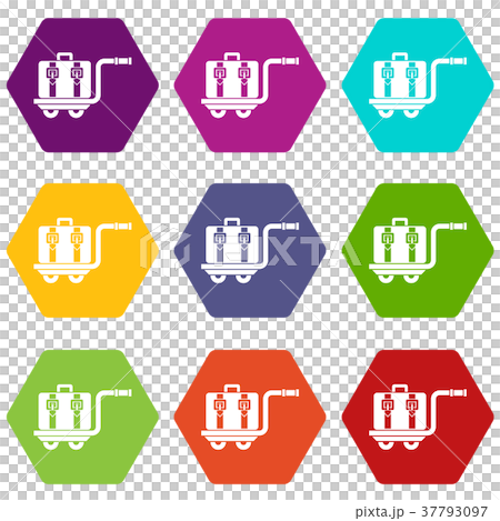 Baggage cart icon set color hexahedron Baggage cart icon set color hexahedron 37793097