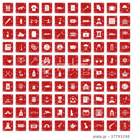 100 offence icons set grunge red 37793298