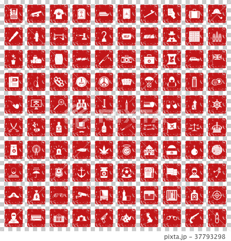 100 offence icons set grunge red 37793298