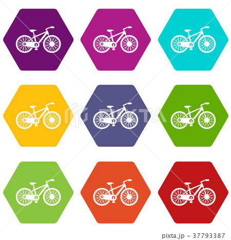 Bicycle icon set color hexahedron Bicycle icon set color hexahedron 37793387