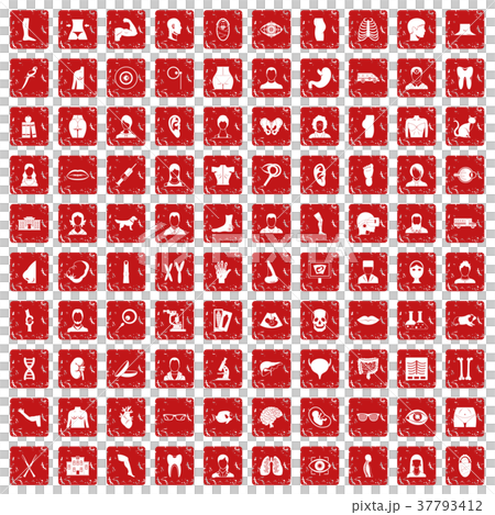 100 organ icons set grunge red 37793412