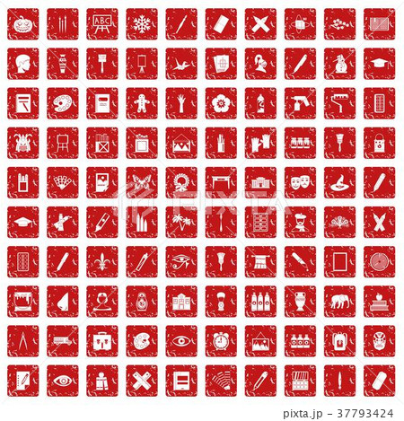 100 paint school icons set grunge red 100 paint school icons set grunge red 37793424