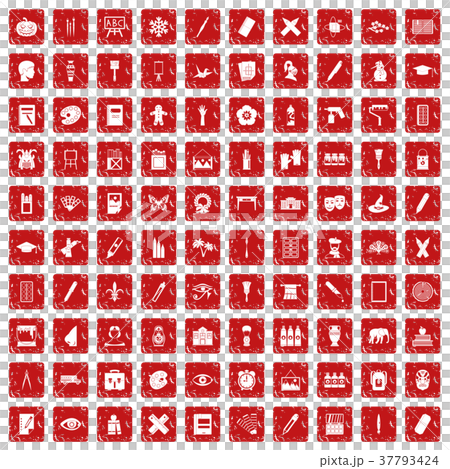 100 paint school icons set grunge red 100 paint school icons set grunge red 37793424