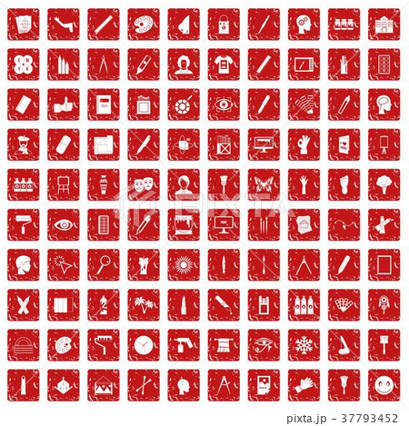 100 paint icons set grunge red 100 paint icons set grunge red 37793452