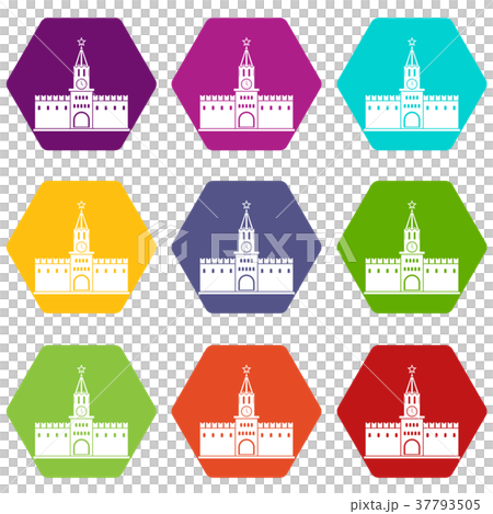 Russian kremlin icon set color hexahedron Russian kremlin icon set color hexahedron 37793505