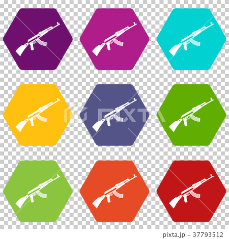 Kalashnikov machine icon set color hexahedron 37793512