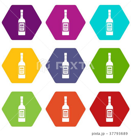 Bottle of vodka icon set color hexahedron 37793689