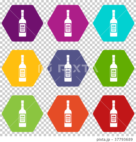 Bottle of vodka icon set color hexahedron 37793689