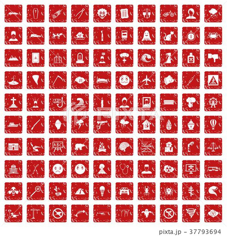100 phobias icons set grunge red 100 phobias icons set grunge red 37793694