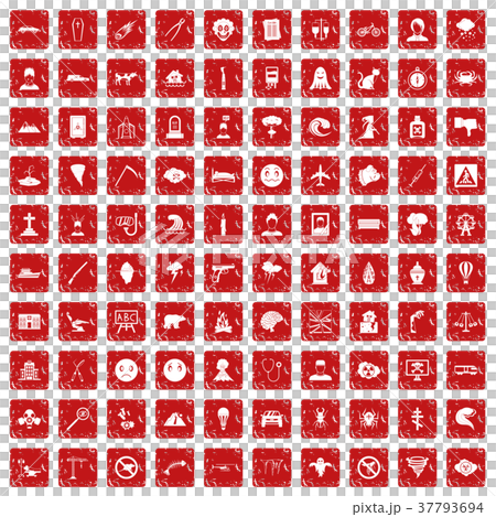 100 phobias icons set grunge red 100 phobias icons set grunge red 37793694