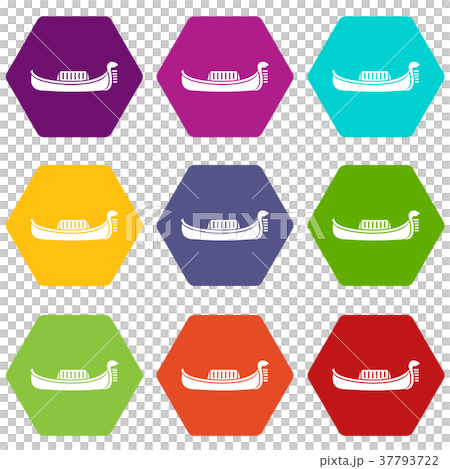 Venice gondola icon set color hexahedron Venice gondola icon set color hexahedron 37793722