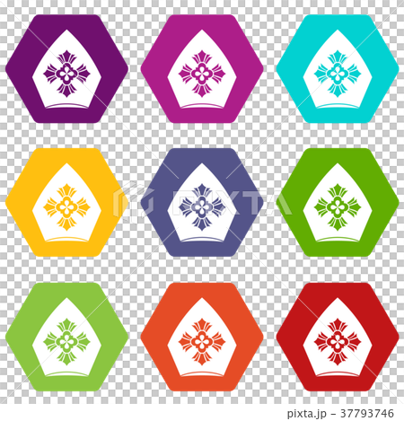 Christian hat icon set color hexahedron 37793746