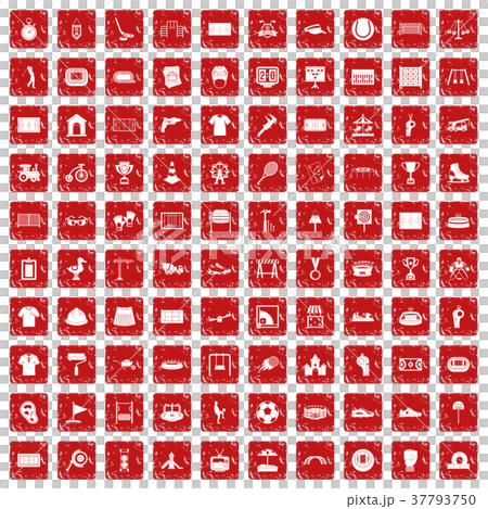 100 playground icons set grunge red 37793750