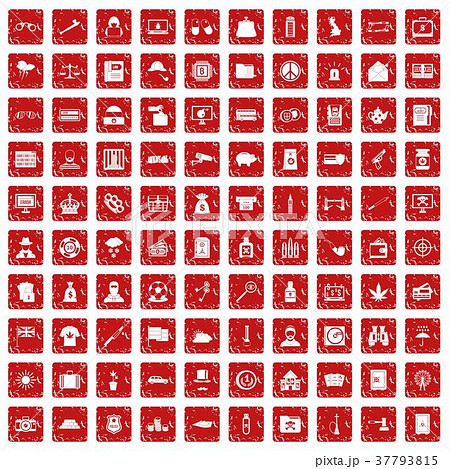 100 police icons set grunge red 37793815