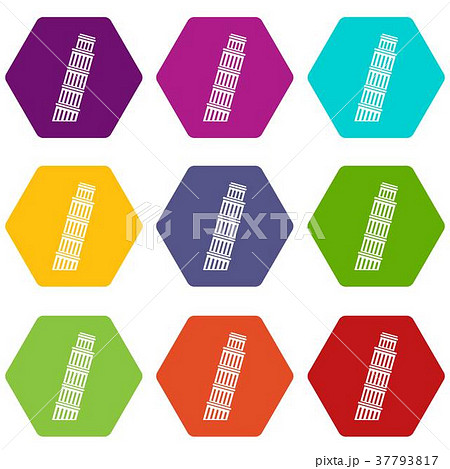 Tower of pisa icon set color hexahedron 37793817