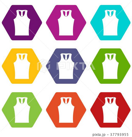 Sleeveless shirt icon set color hexahedron 37793955