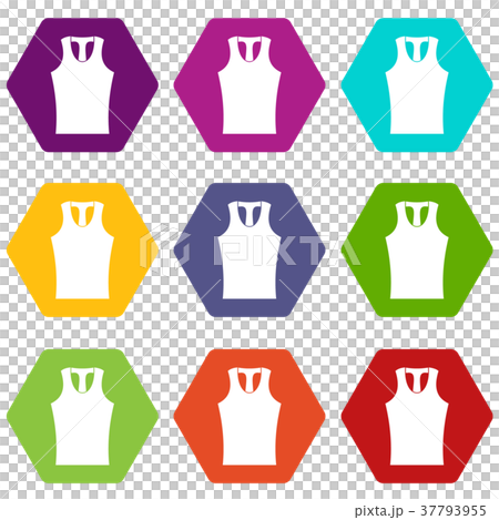 Sleeveless shirt icon set color hexahedron Sleeveless shirt icon set color hexahedron 37793955