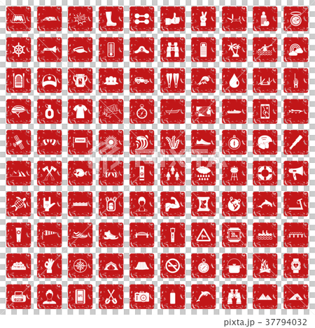 100 rafting icons set grunge red 37794032