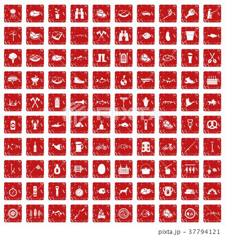 100 BBQ icons set grunge red 100 BBQ icons set grunge red 37794121