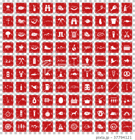 100 BBQ icons set grunge red 100 BBQ icons set grunge red 37794121