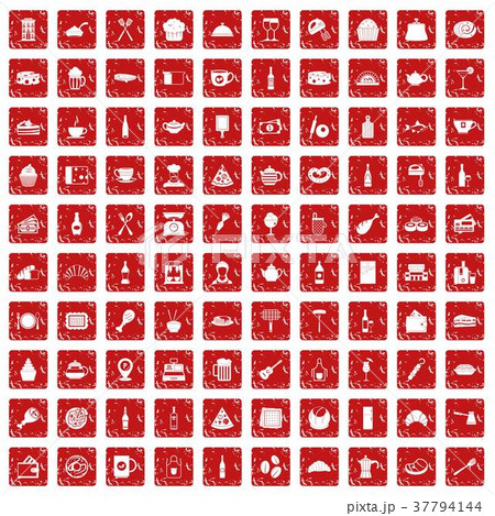 100 restaurant icons set grunge red 100 restaurant icons set grunge red 37794144
