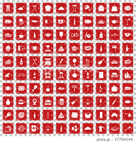 100 restaurant icons set grunge red 100 restaurant icons set grunge red 37794144