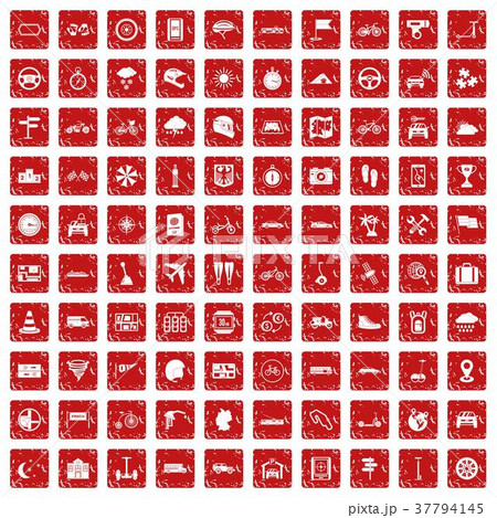 100 ride icons set grunge red 100 ride icons set grunge red 37794145