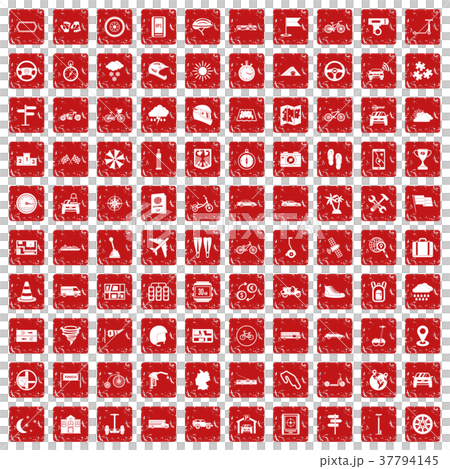 100 ride icons set grunge red 100 ride icons set grunge red 37794145