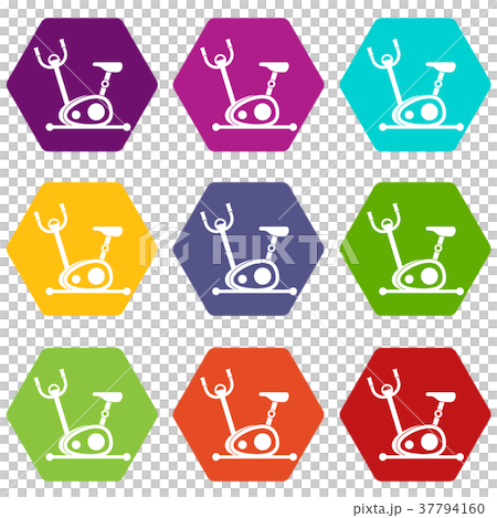 Exercise bike icon set color hexahedron 37794160