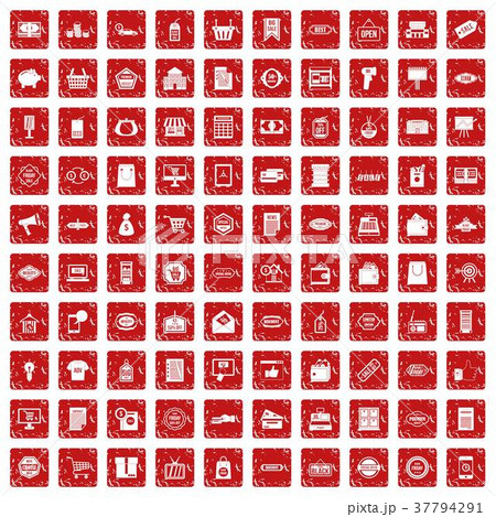 100 sale icons set grunge red 37794291