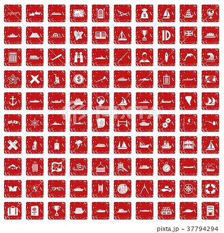 100 shipping icons set grunge red 37794294