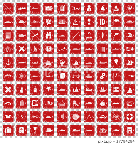 100 shipping icons set grunge red 37794294