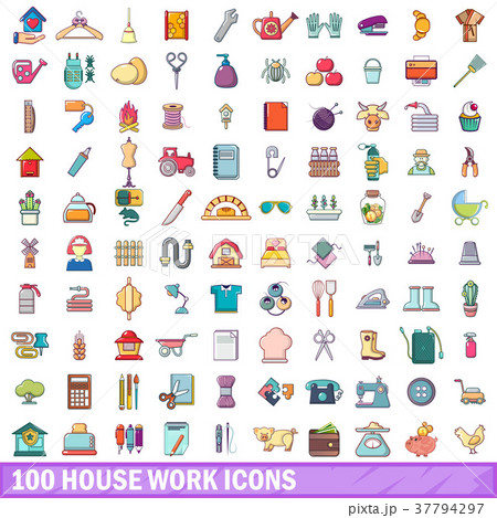 100 house work icons set, cartoon style 37794297