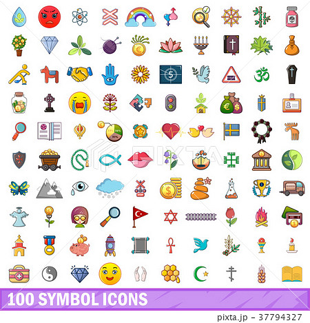 100 symbol icons set, cartoon style 100 symbol icons set, cartoon style 37794327