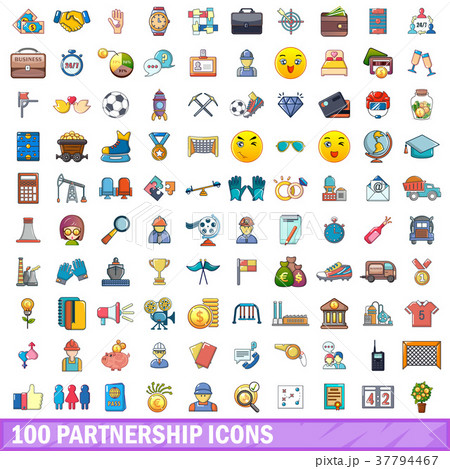 100 partnership icons set, cartoon style 100 partnership icons set, cartoon style 37794467