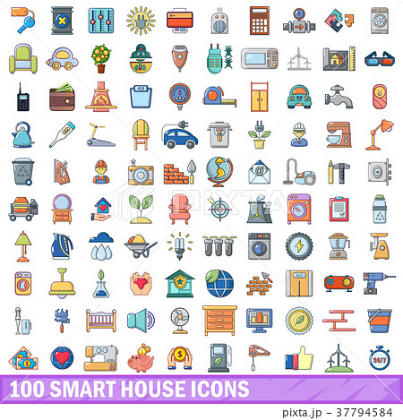 100 smart house icons set, cartoon style 100 smart house icons set, cartoon style 37794584