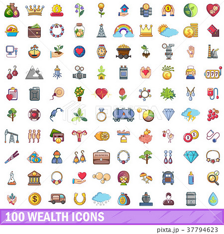100 wealth icons set, cartoon style 100 wealth icons set, cartoon style 37794623