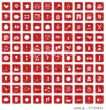 100 beauty product icons set grunge red 100 beauty product icons set grunge red 37794642