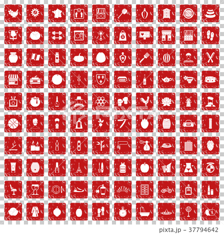 100 beauty product icons set grunge red 100 beauty product icons set grunge red 37794642