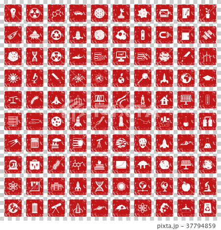 100 space icons set grunge red 100 space icons set grunge red 37794859