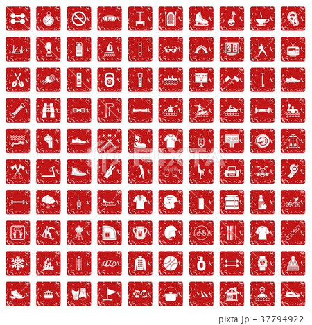 100 sport life icons set grunge red 100 sport life icons set grunge red 37794922